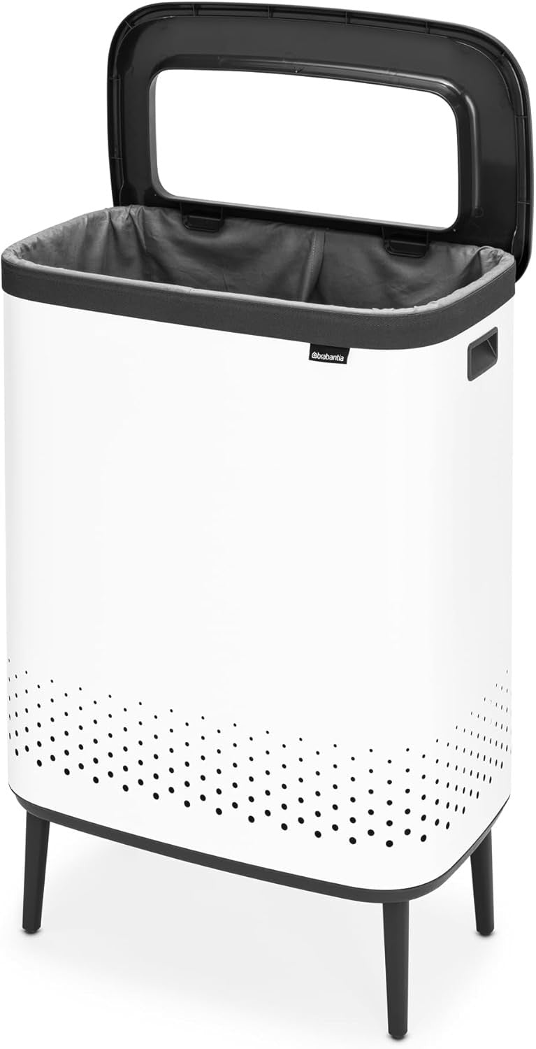 Modern 2×45L Laundry Bin with Lid, Quick-Drop Opening & Removable Bags White