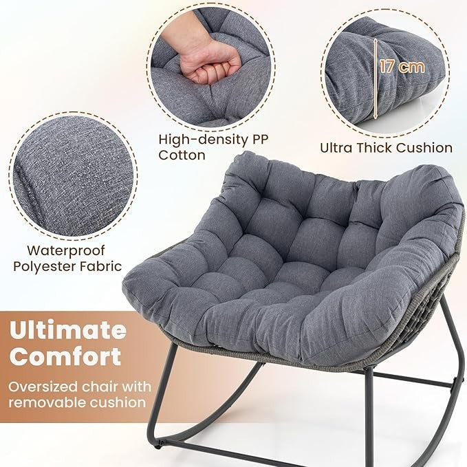 Luxury Rattan Egg Rocking Chair w/ Cushion Indoor Outdoor Patio Lounge