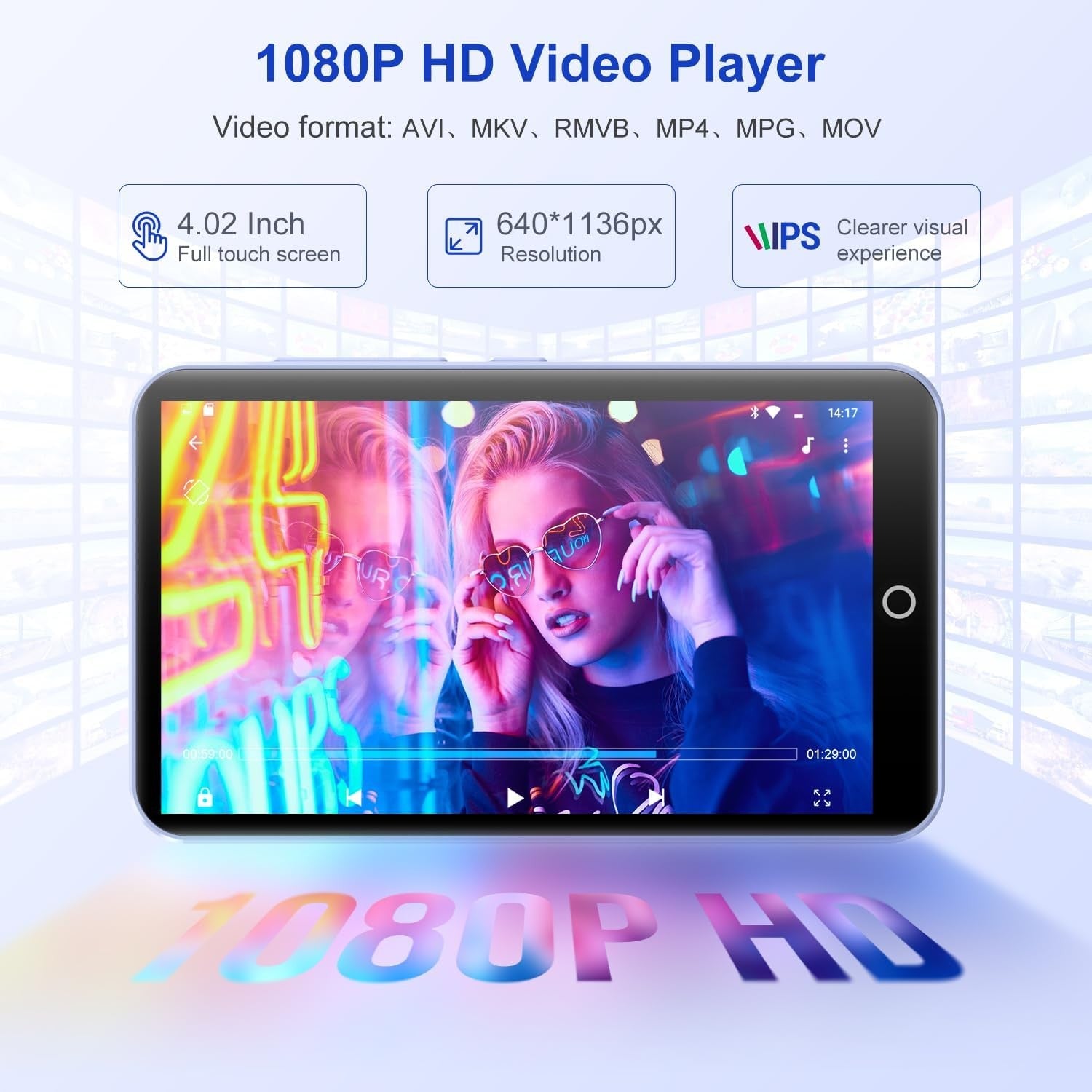 80GB MP3 MP4 Player Blue 4.02" Touch WiFi Bluetooth Camera