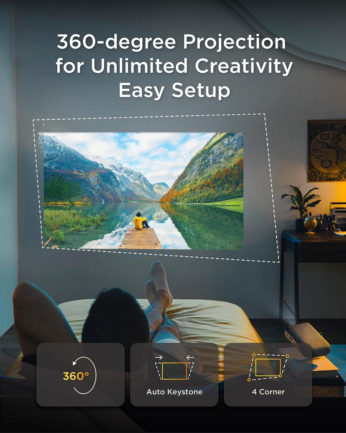 Portable 1080P Smart Projector Google TV Netflix Battery 360° Auto Focus