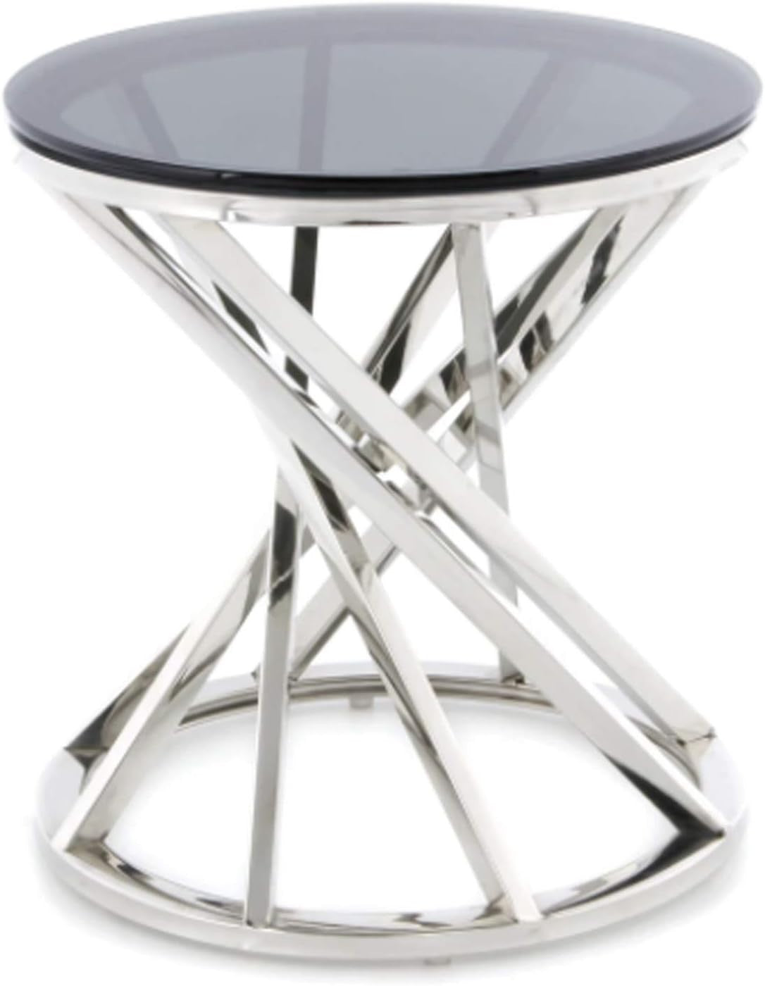 Modern Silver Side Table Round 50cm, Glass Top & Steel Frame, No Assembly