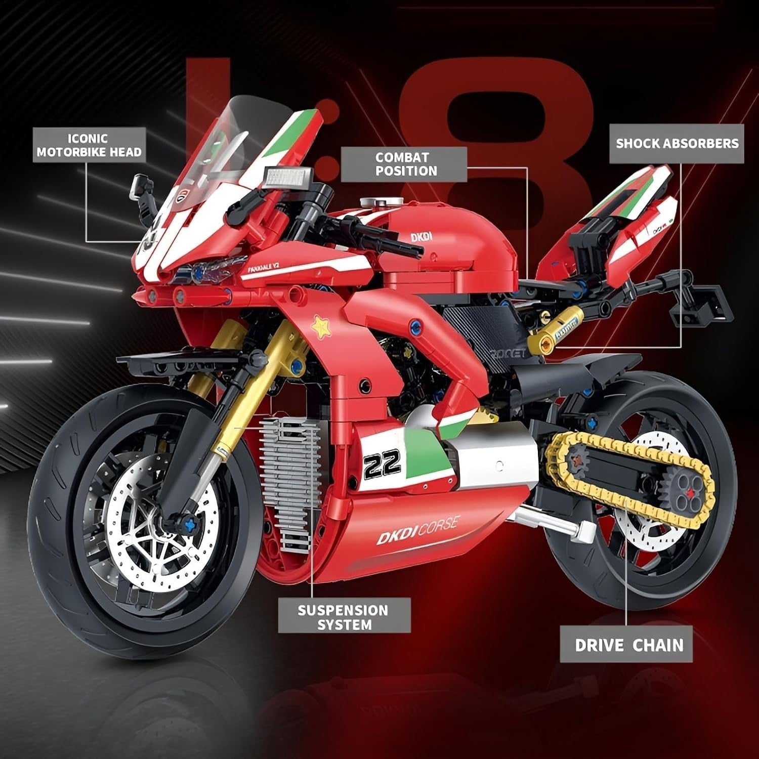 626-Piece Motorcycle Building Block Kit - Realistic Model, Fun & Educational