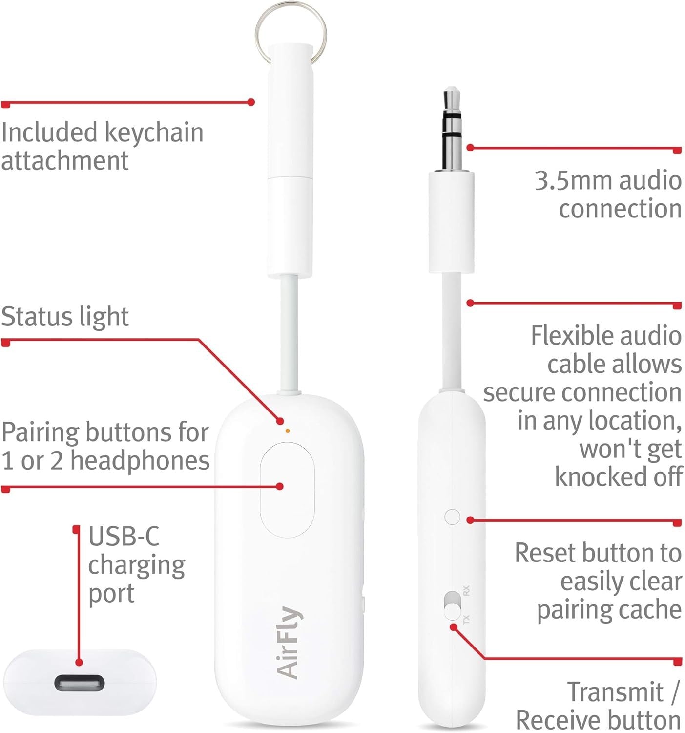 White Deluxe Bluetooth 5.0 Audio Transmitter & Receiver – Dual Headphones