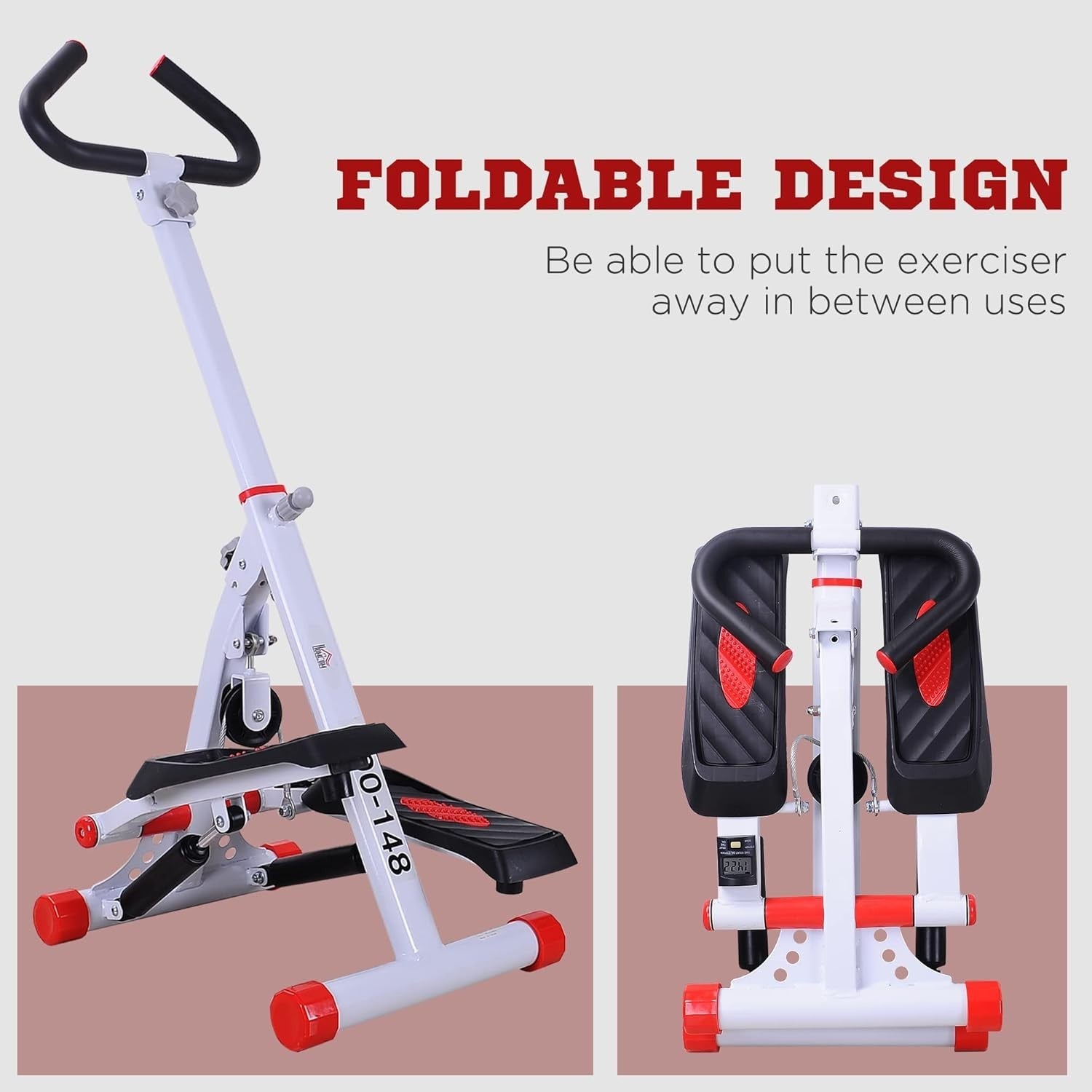 Stepper Exercise Machine w/ Handle & LCD Monitor for Home Fitness Red White