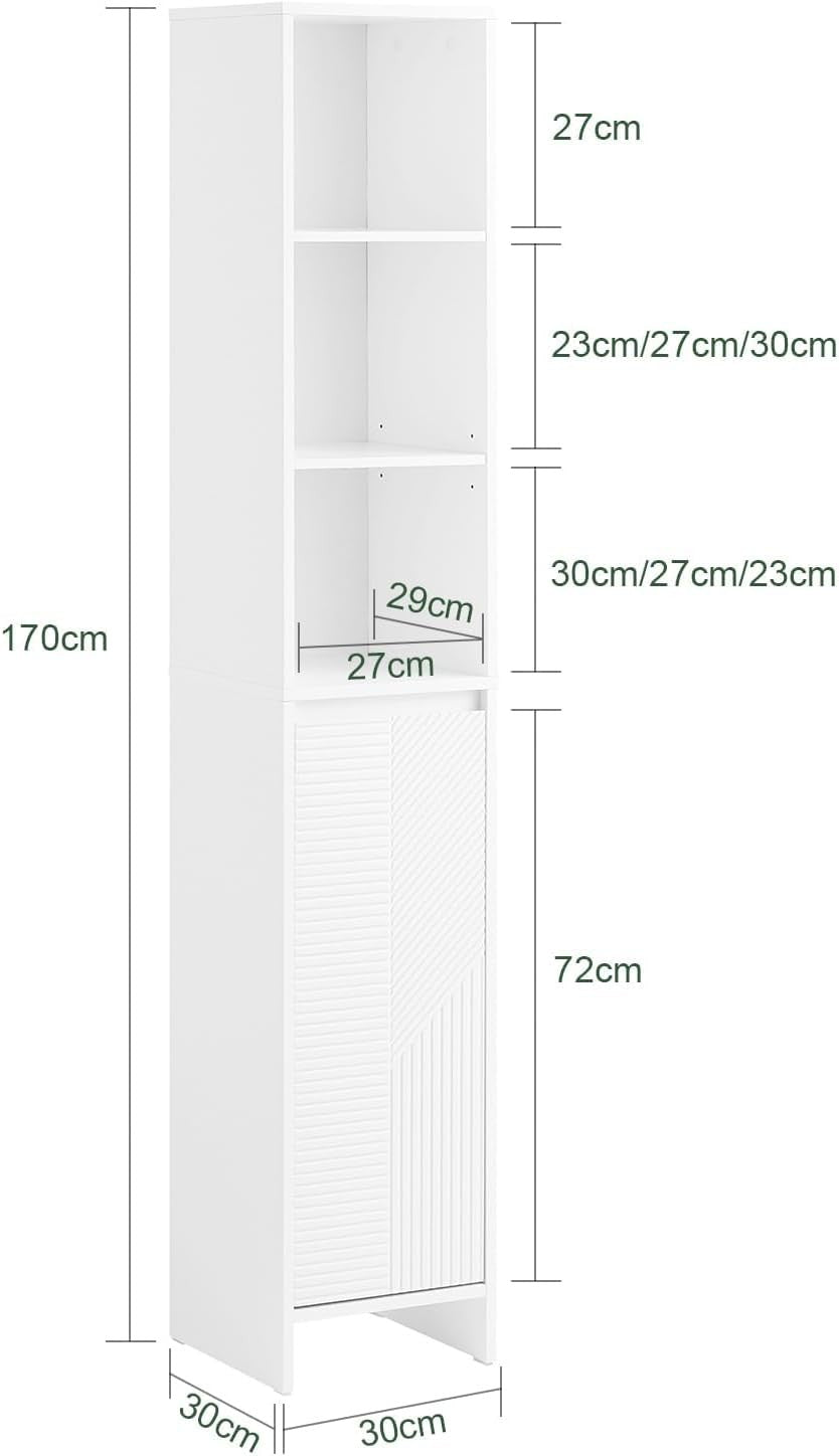 Tall Slim Bathroom Storage Cabinet with Laundry Hamper Adjustable Shelves White