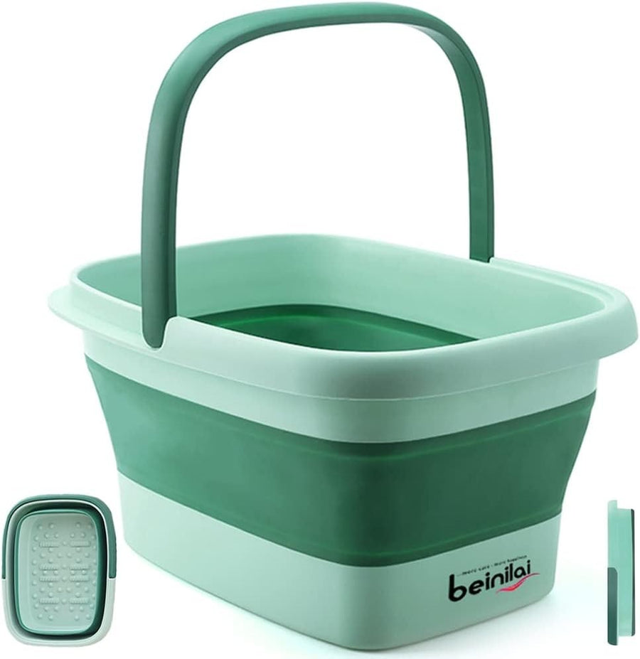 Collapsible Foot Spa Bath Basin with Massage Rollers & Handles, 15L Soak Tub