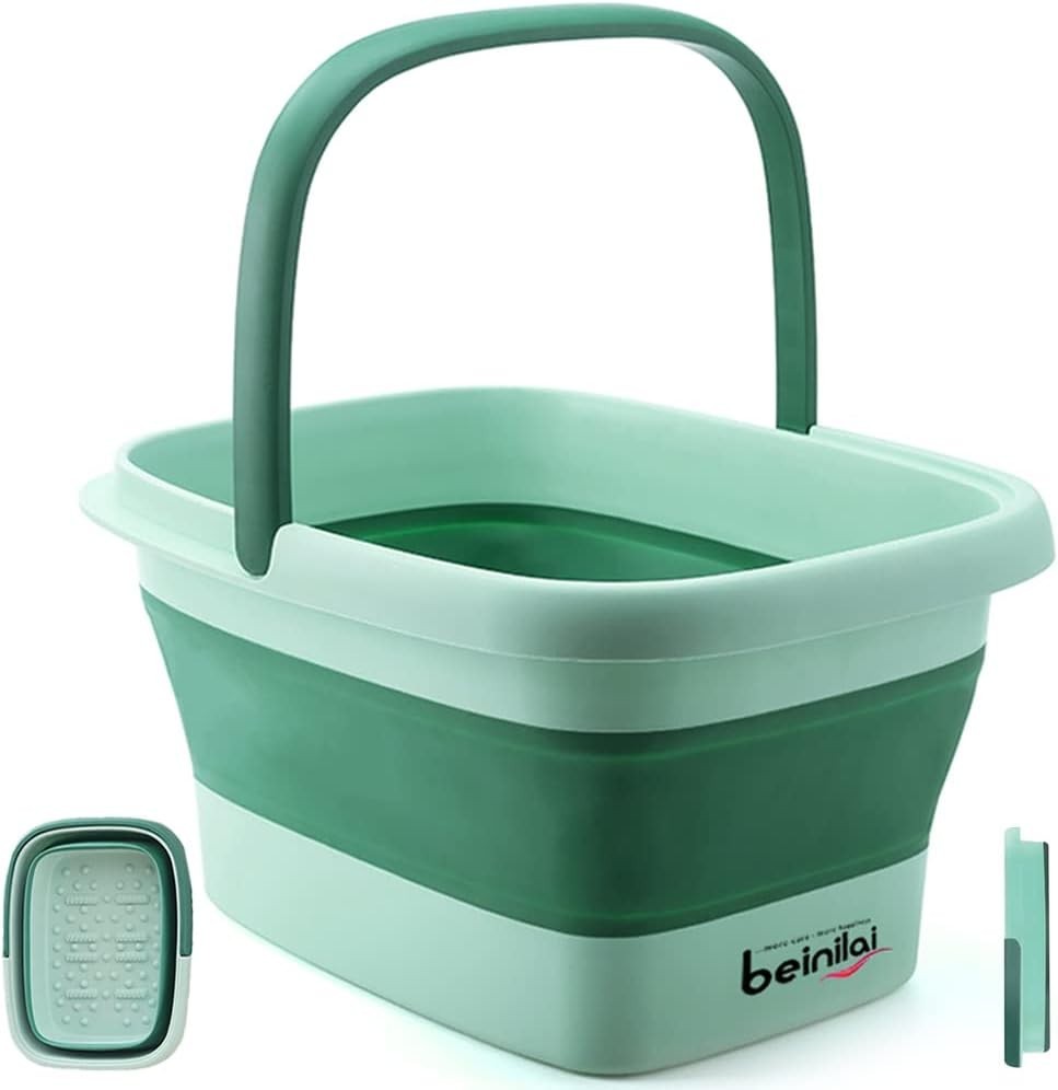 Collapsible Foot Spa Bath Basin with Massage Rollers & Handles, 15L Soak Tub