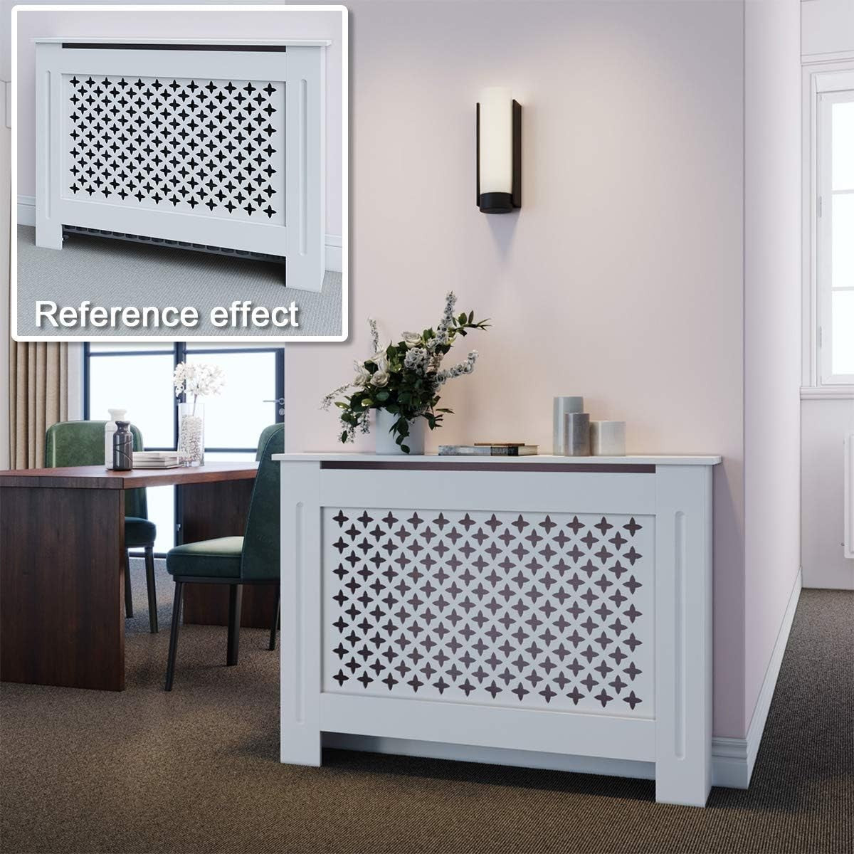 White Radiator Cover Medium | Modern Cross Slat MDF Cabinet – Easy Assembly