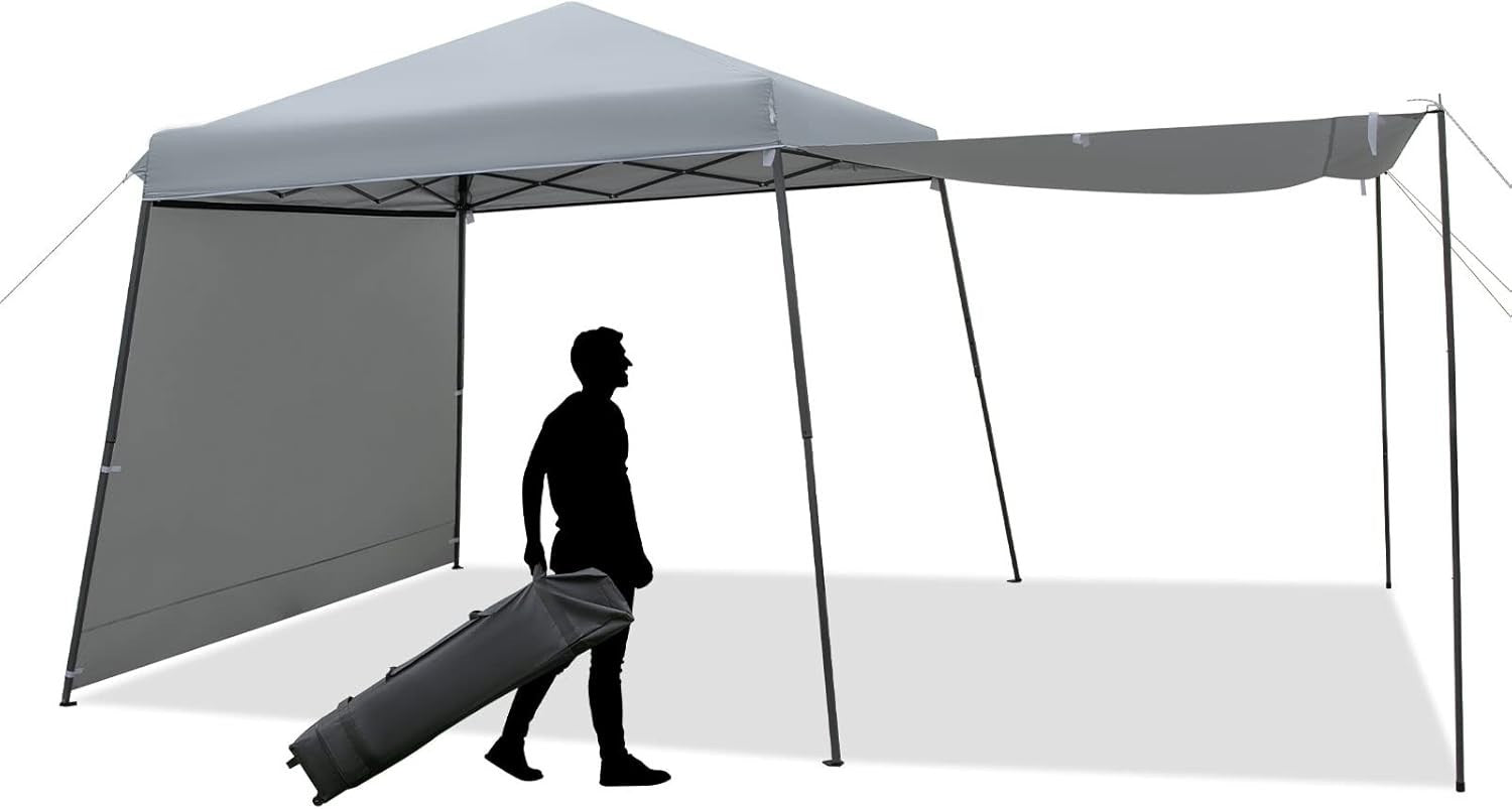 3x3M Gray Pop-Up Canopy Tent UPF50+ Outdoor Gazebo w/ 2 Sidewalls