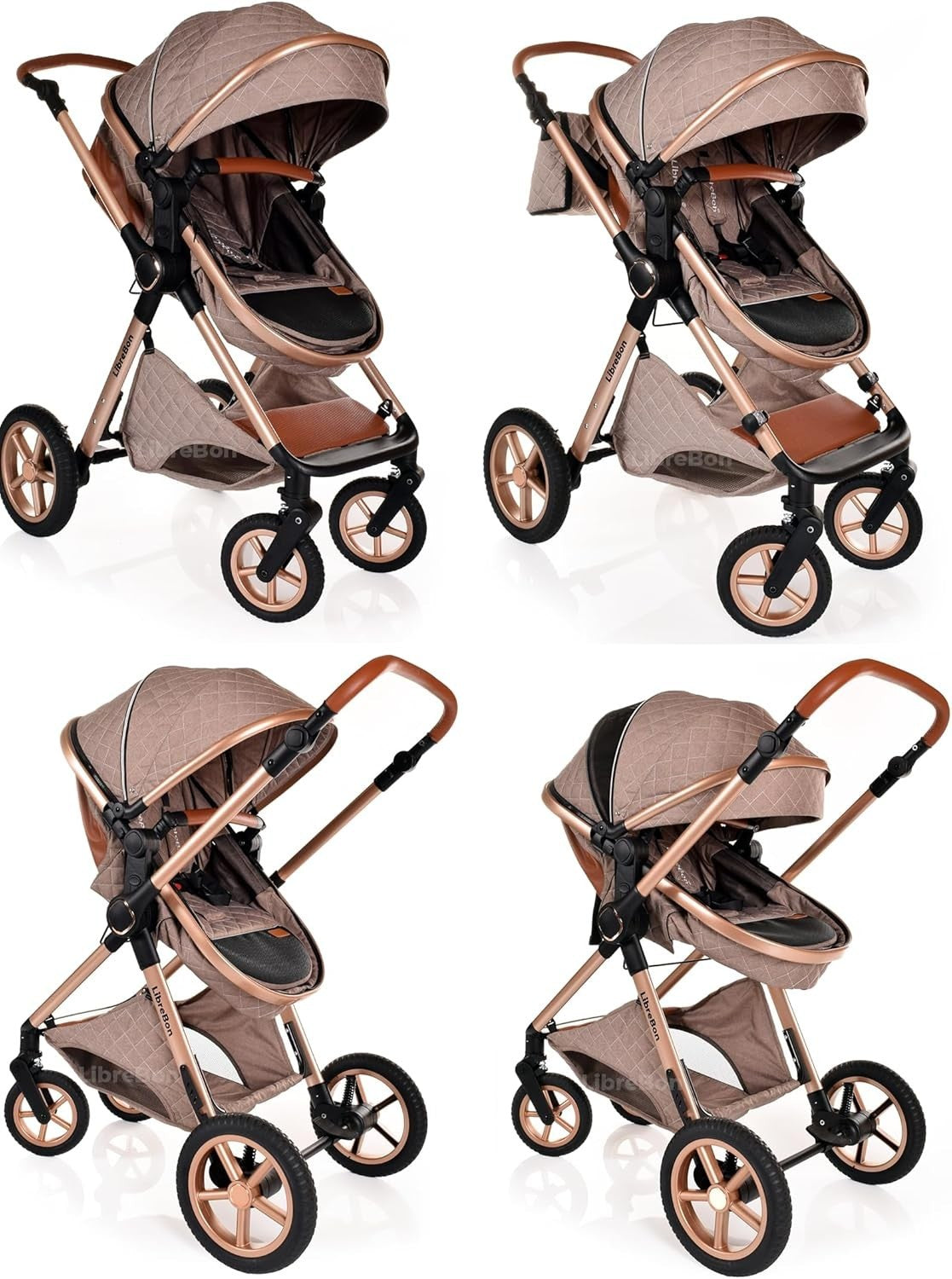 3-in-1 Baby Stroller Travel System Pram Pushchair Foldable Lightweight Beige