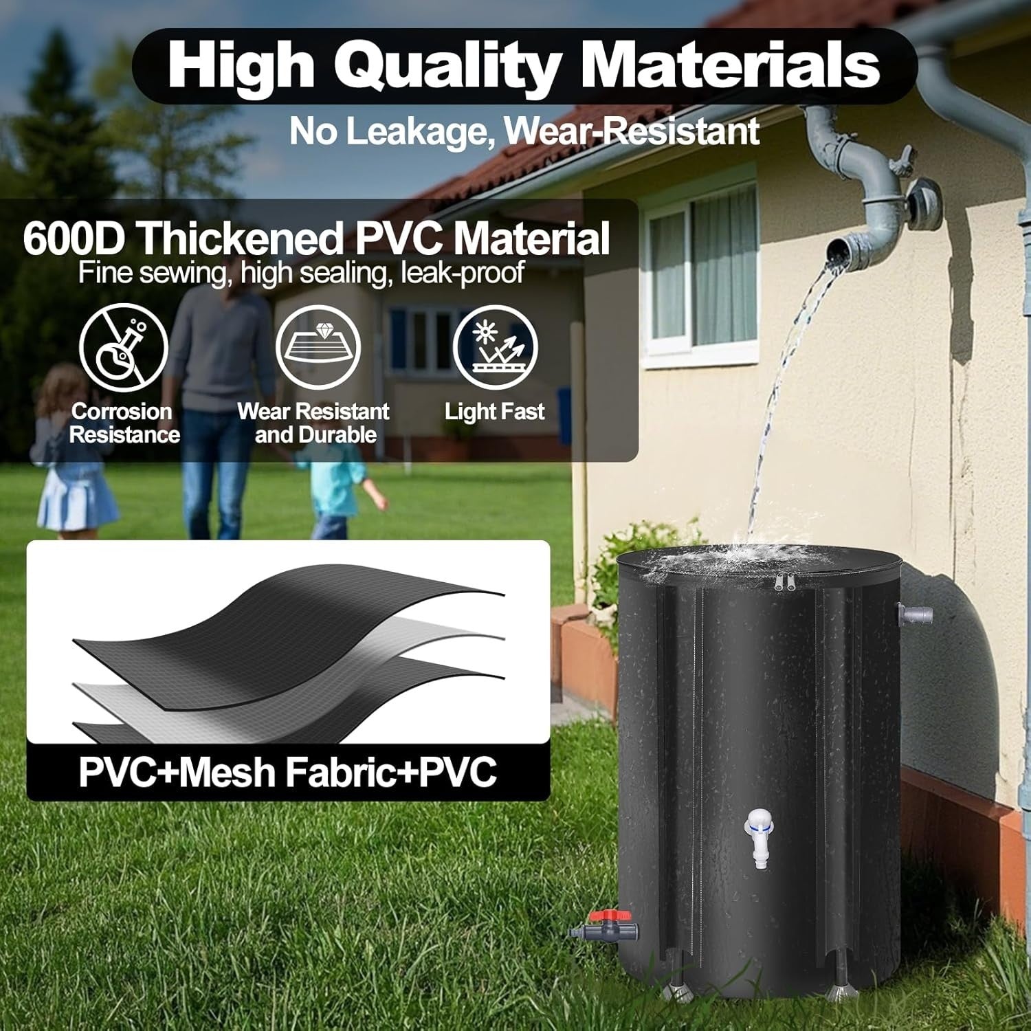 100L Collapsible PVC Rain Barrel with Mesh Top, Spigot & Overflow Kit
