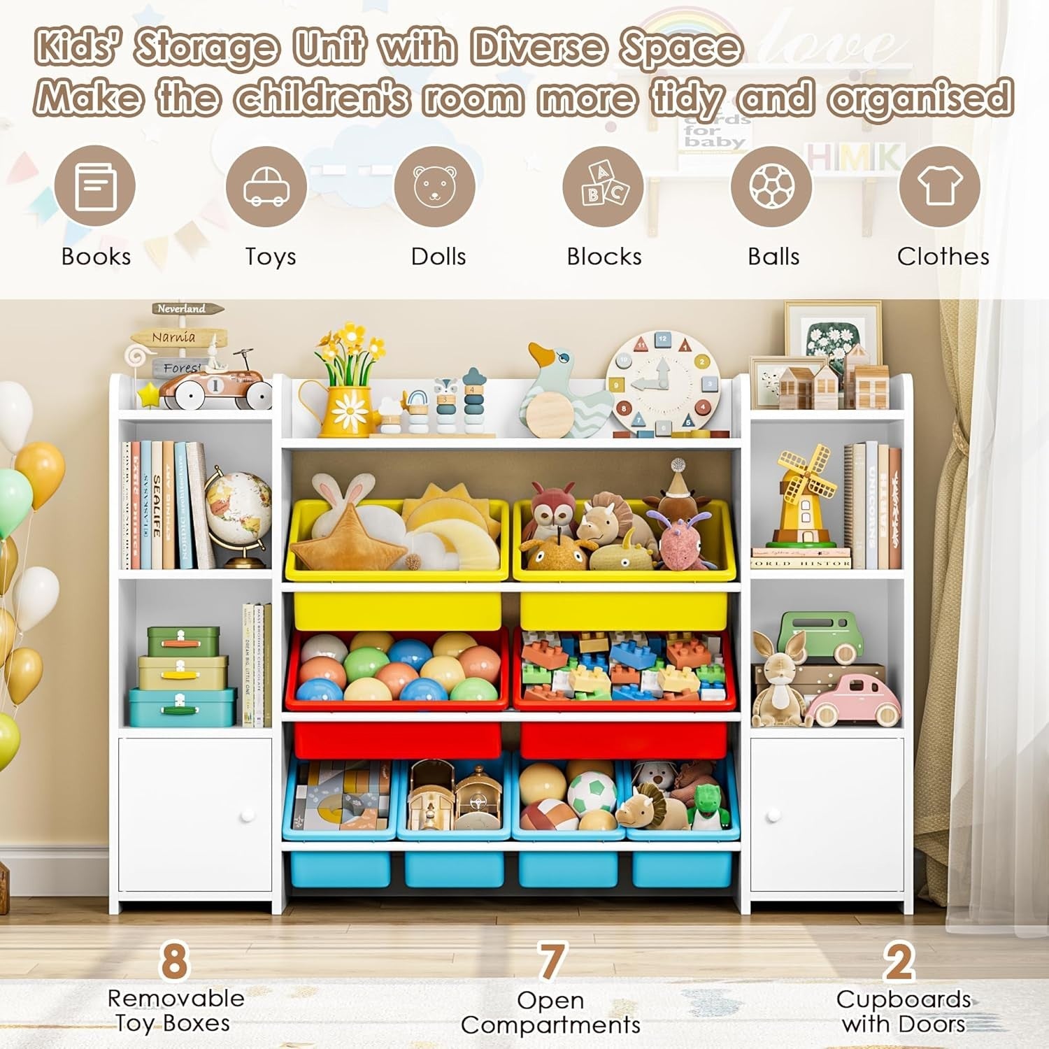 Kids Toy Storage Organizer with 8 Removable Bins & Shelves – Colorful & Durable