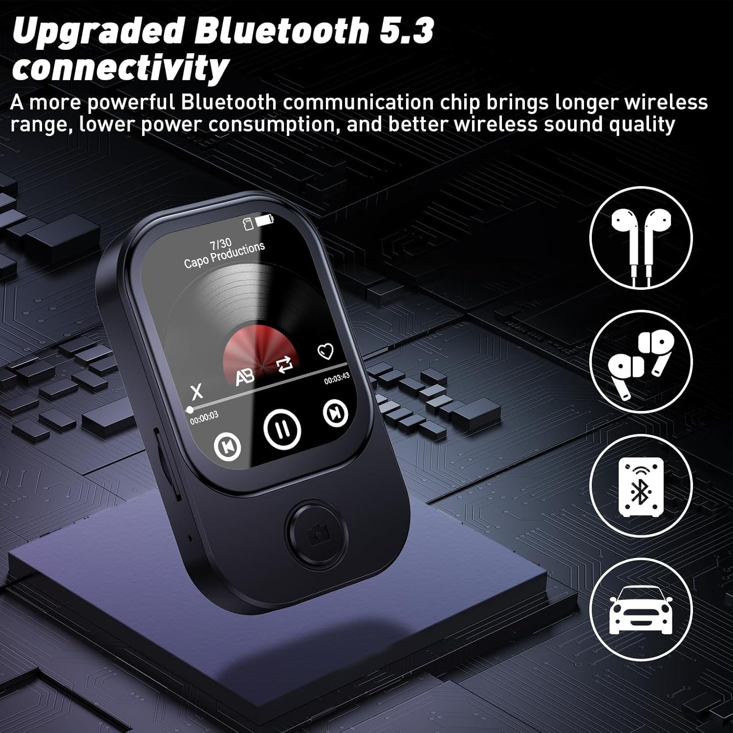 64GB MP3 Player Bluetooth 180° Camera Pedometer FM Black