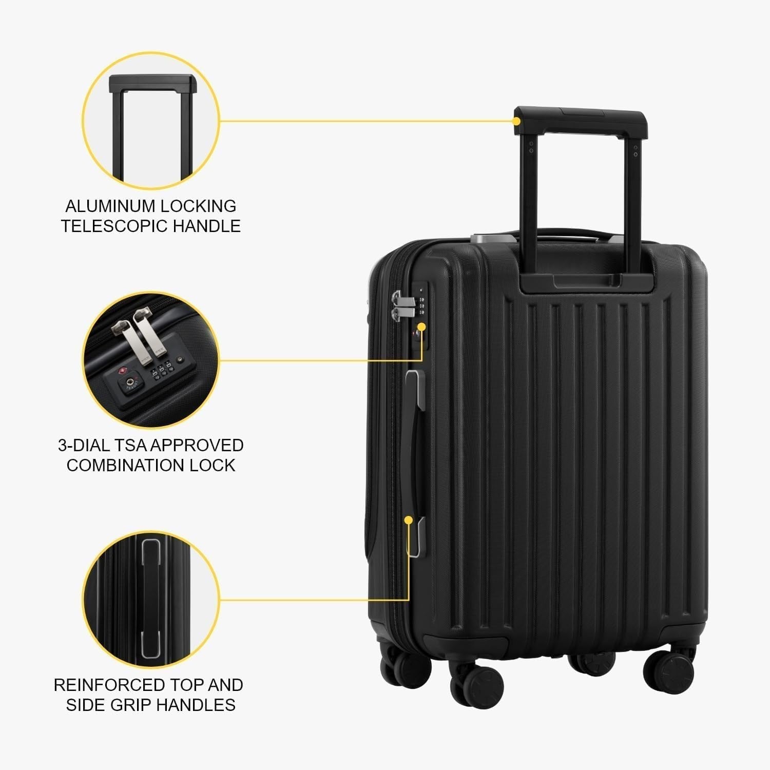 55cm Expandable Cabin Suitcase Hard Shell 4 Wheel Laptop TSA Lock