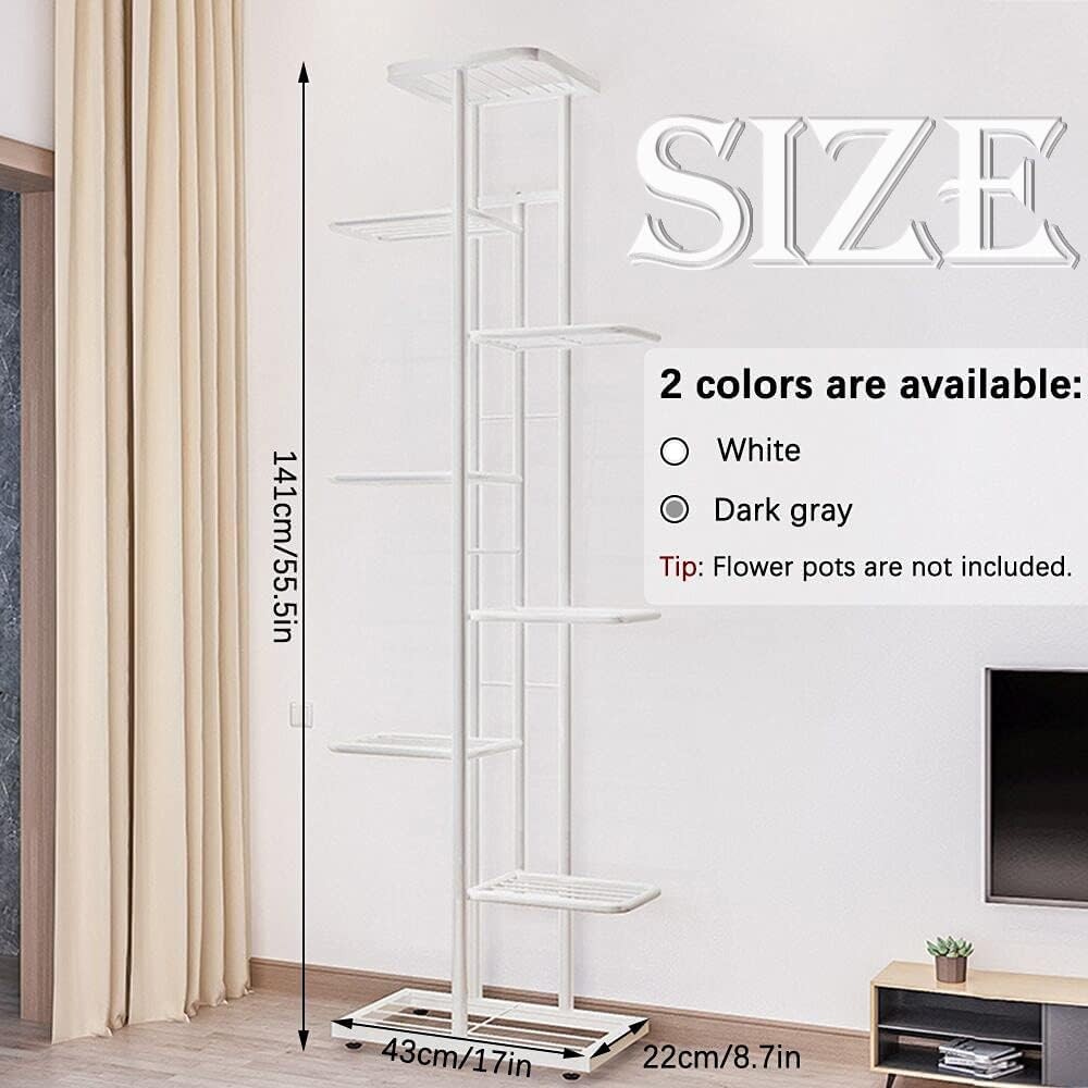 8 Tier White Metal Plant Stand Indoor Outdoor Tall Flower Pot Display Rack