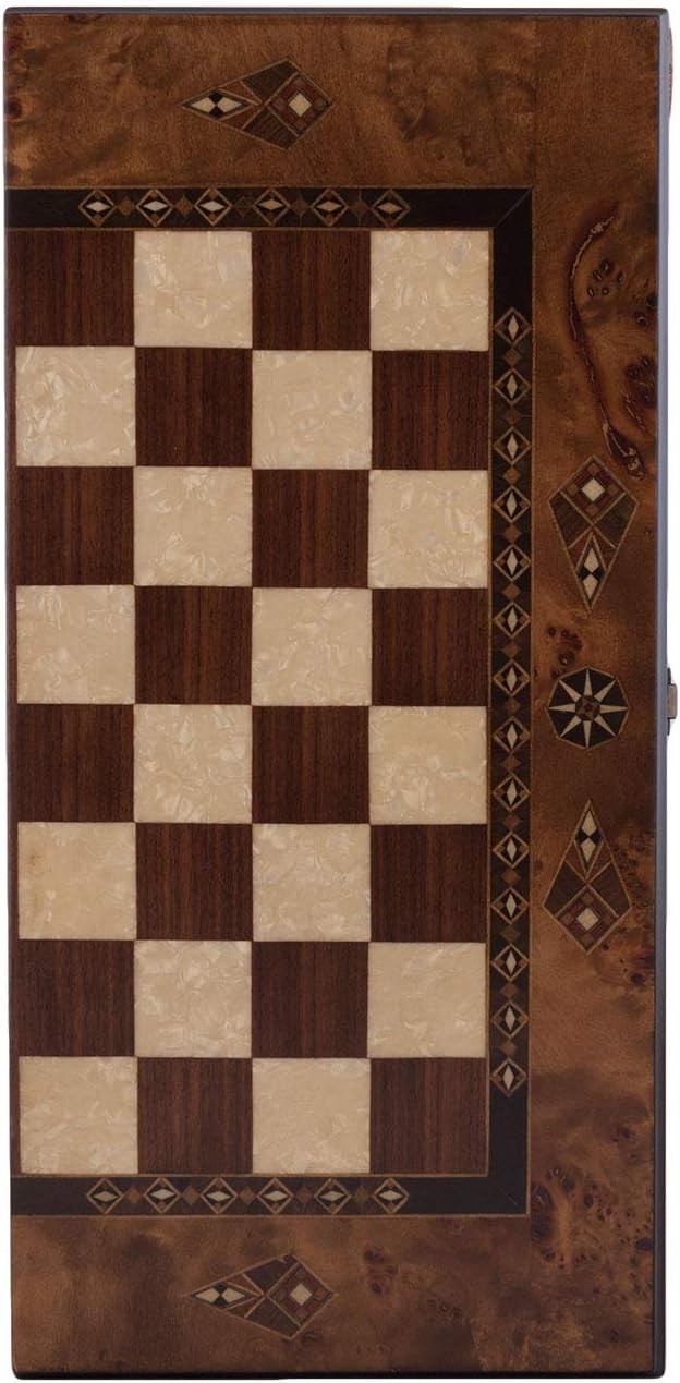 16” Wooden Backgammon Set Luxury Burl Finish Foldable Board Game