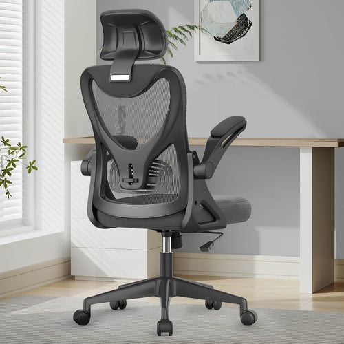 Ergonomic Mesh Office Chair High Back Swivel Desk Chair Flip-up Arms Grey