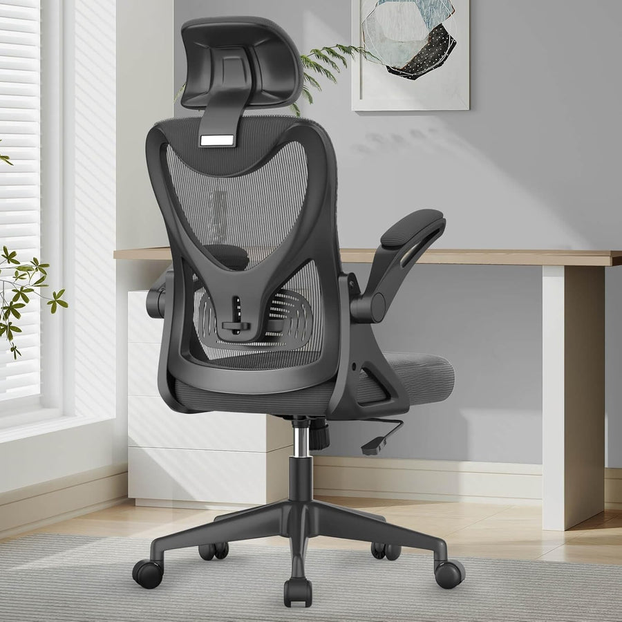Ergonomic Mesh Office Chair High Back Swivel Desk Chair Flip-up Arms Grey
