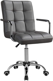 Grey Faux Leather Office Desk Chair Adjustable Height Swivel Study Home