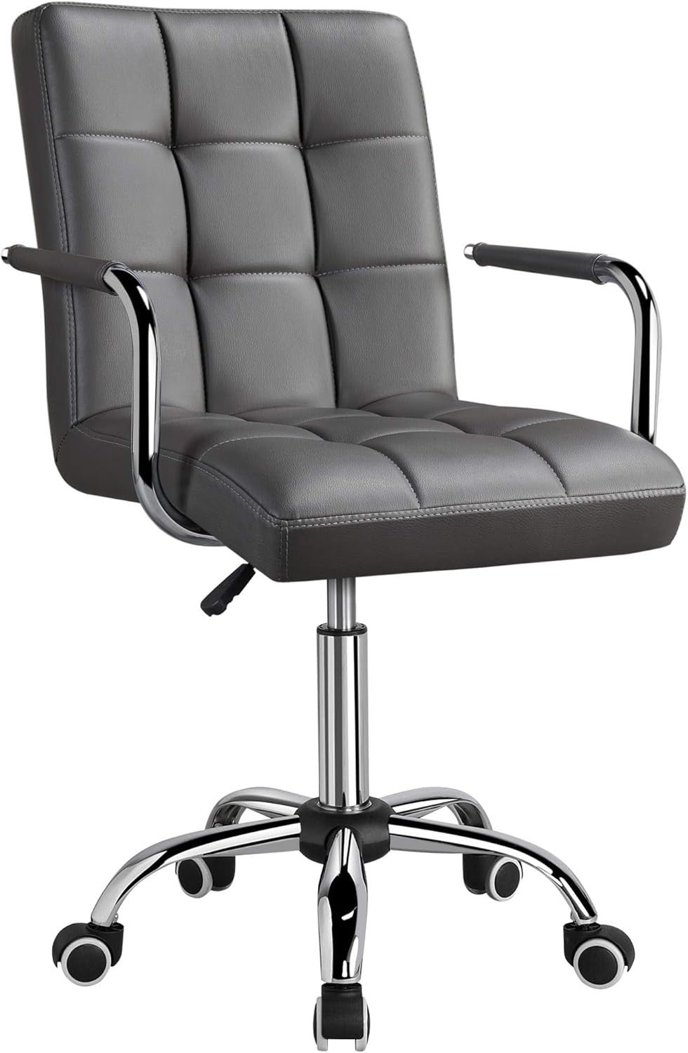 Grey Faux Leather Office Desk Chair Adjustable Height Swivel Study Home