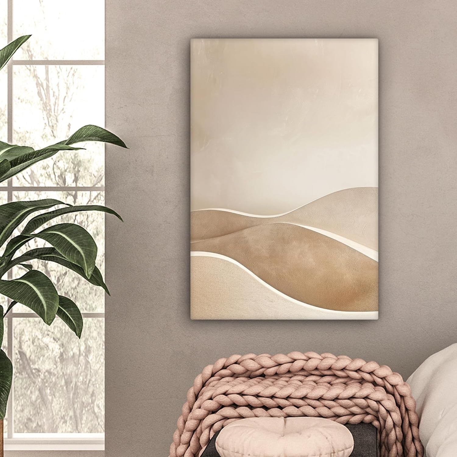 Beige Abstract Hills Canvas Wall Art 60x90cm Framed Decor