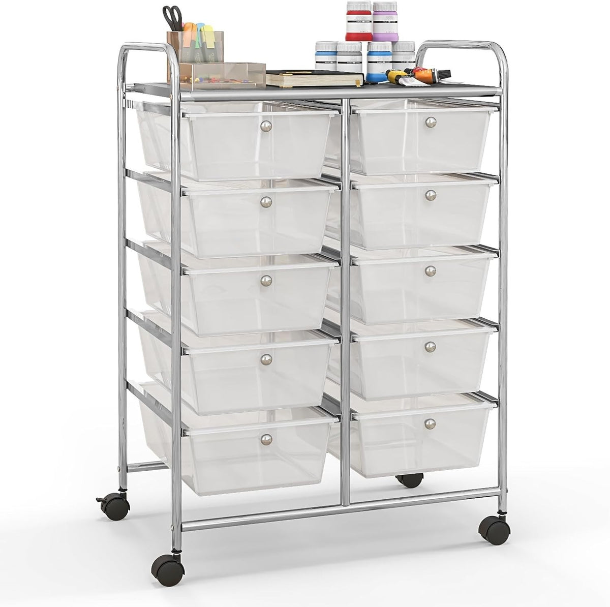 10 Drawer Rolling Storage Cart Utility Organizer Trolley Lockable Wheels