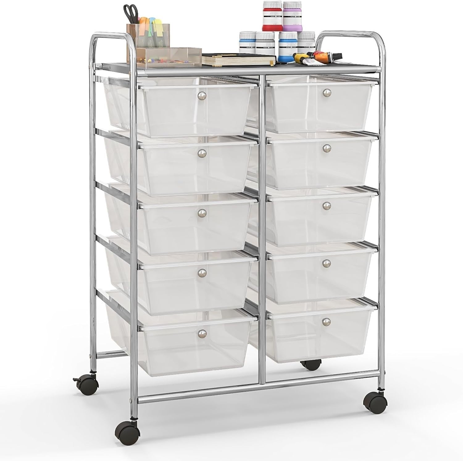 10 Drawer Rolling Storage Cart Utility Organizer Trolley Lockable Wheels