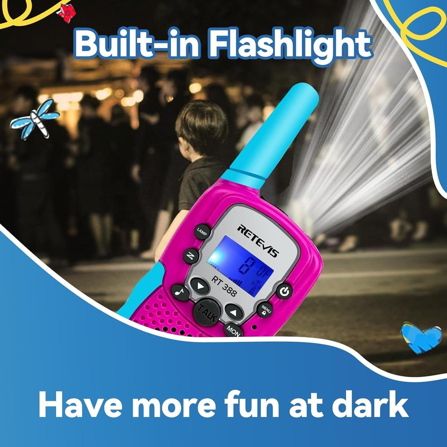 Kids Walkie Talkie VOX Flashlight Clear Sound Toy Gift Blue Pink 1Pc