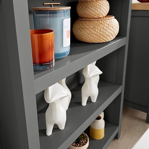 Modern Low Bookcase Unit with 3 Shelves – Oak Effect & Dark Grey Storage