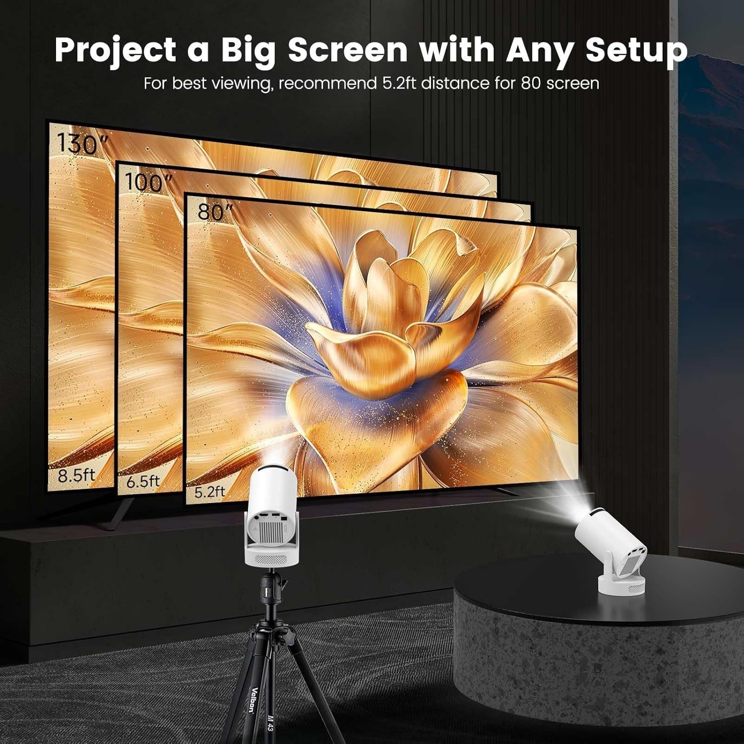 4K Smart Mini Projector 1080P WiFi 6 Bluetooth 210° Portable