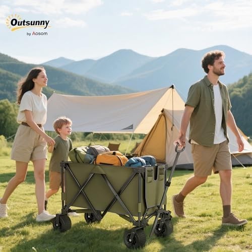Folding Garden Trolley Wagon 100kg Heavy Duty Utility Cart Wheels Green