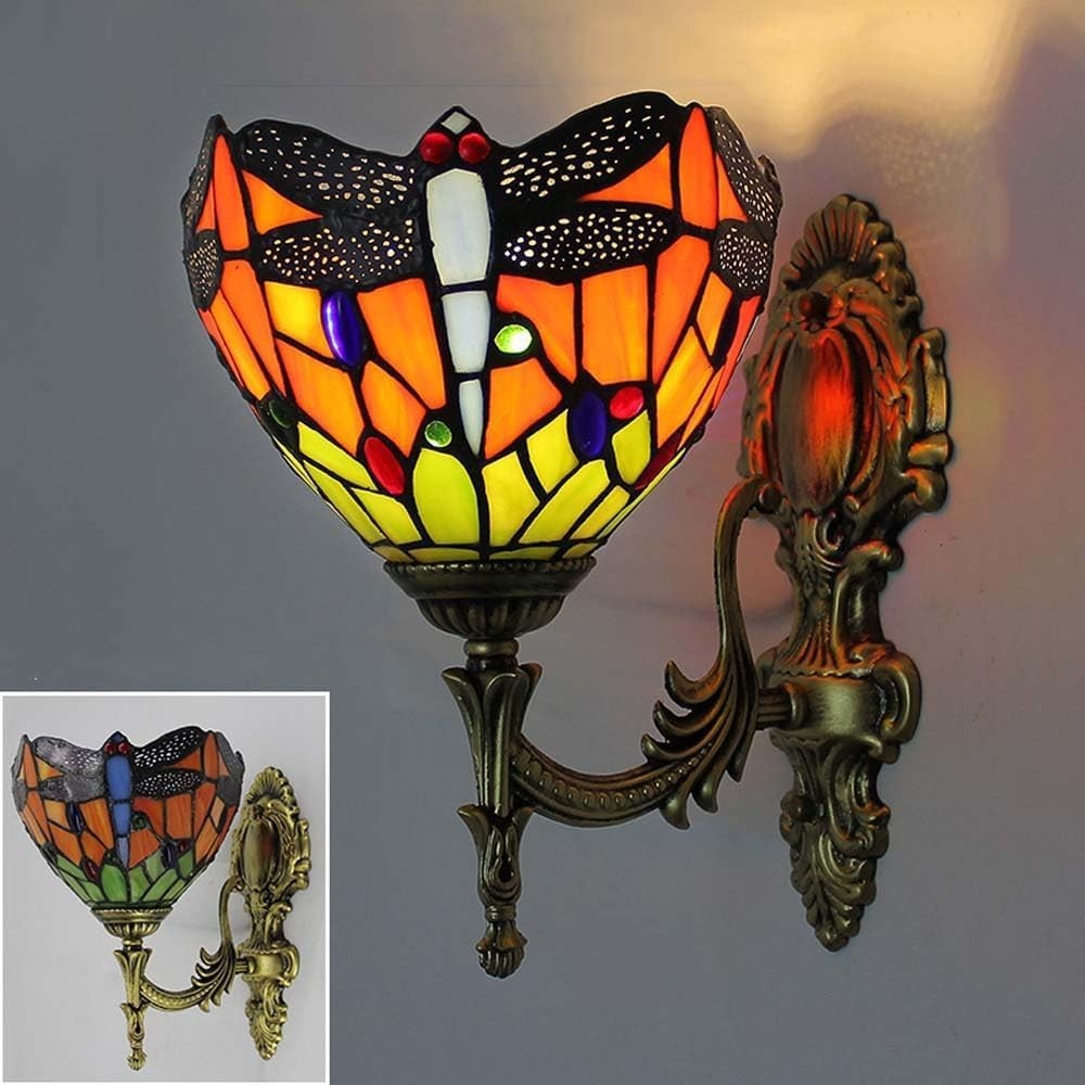 Vintage Stained Glass Wall Lamp Indoor Sconce for Staircase & Bedroom
