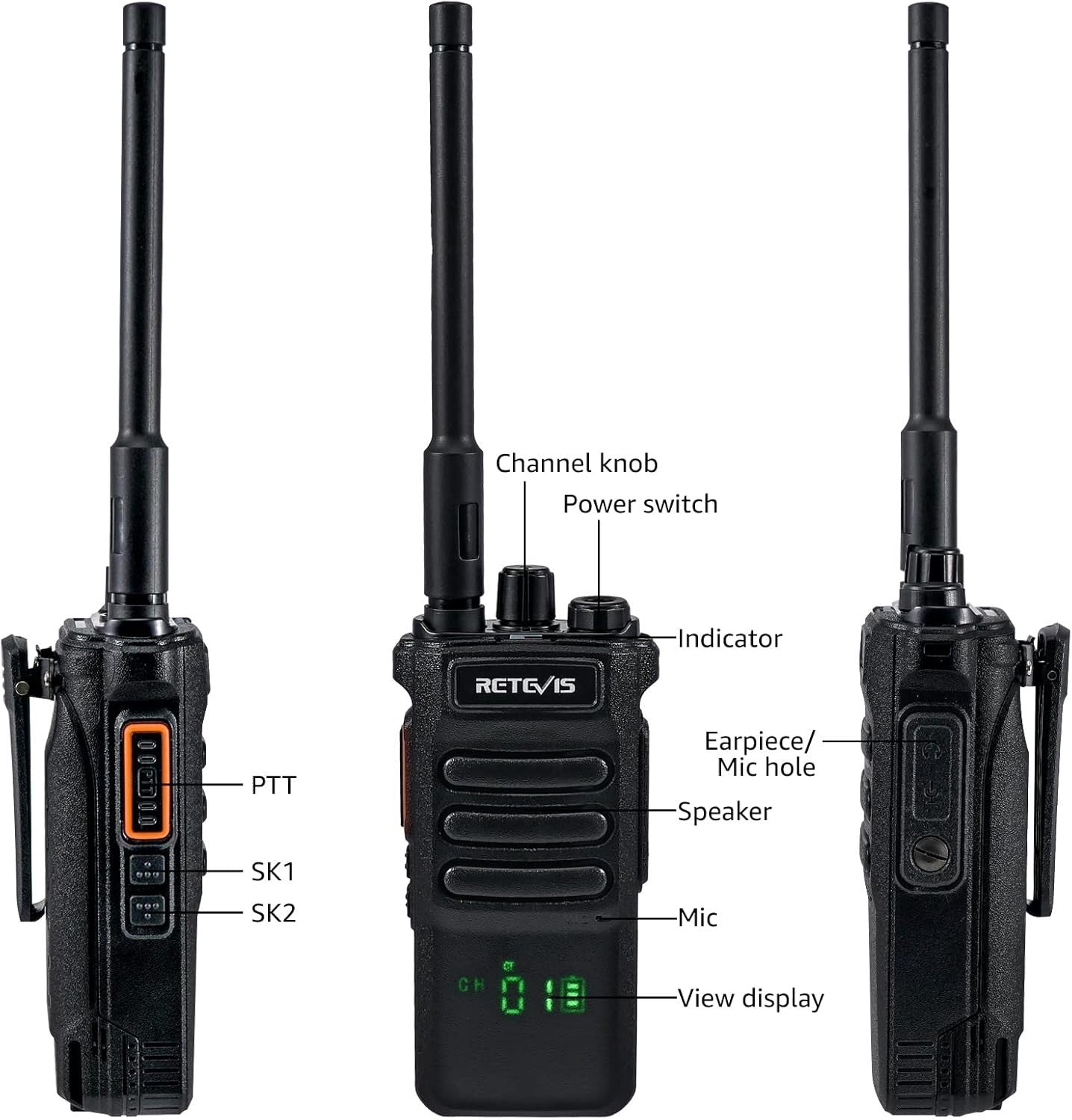 Long Range Walkie Talkies 3 Pack High Power 2600mAh VOX Rugged Radio