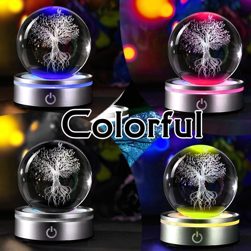 3D Tree of Life Crystal Ball LED Light • Engraved Glass Sphere Ornament
