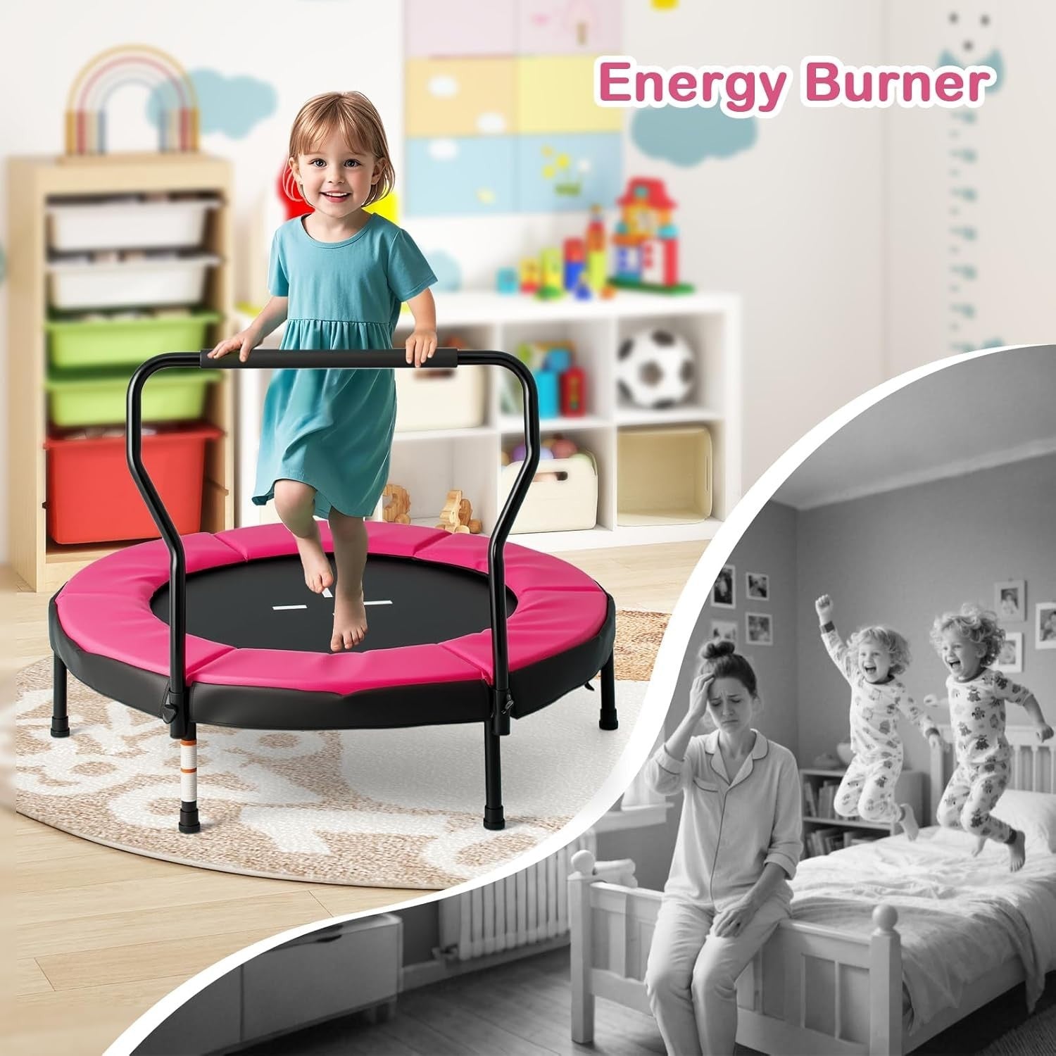 40 Inch Kids Trampoline with Foam Handle No-Gap Safety Pad Indoor Outdoor