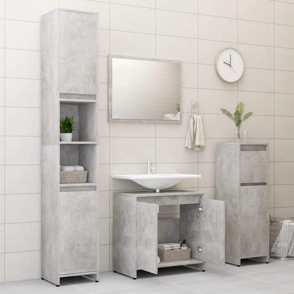 Concrete Grey Under Sink Bathroom Storage Cabinet Cupboard 60x35x61cm