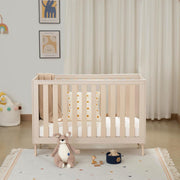 Convertible Mini Toddler Bed Baby Cot Bed Adjustable Height with Teething Rails