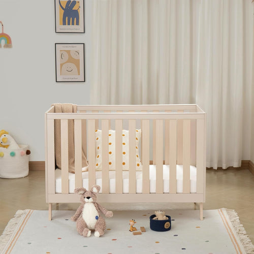 Convertible Mini Toddler Bed Baby Cot Bed Adjustable Height with Teething Rails