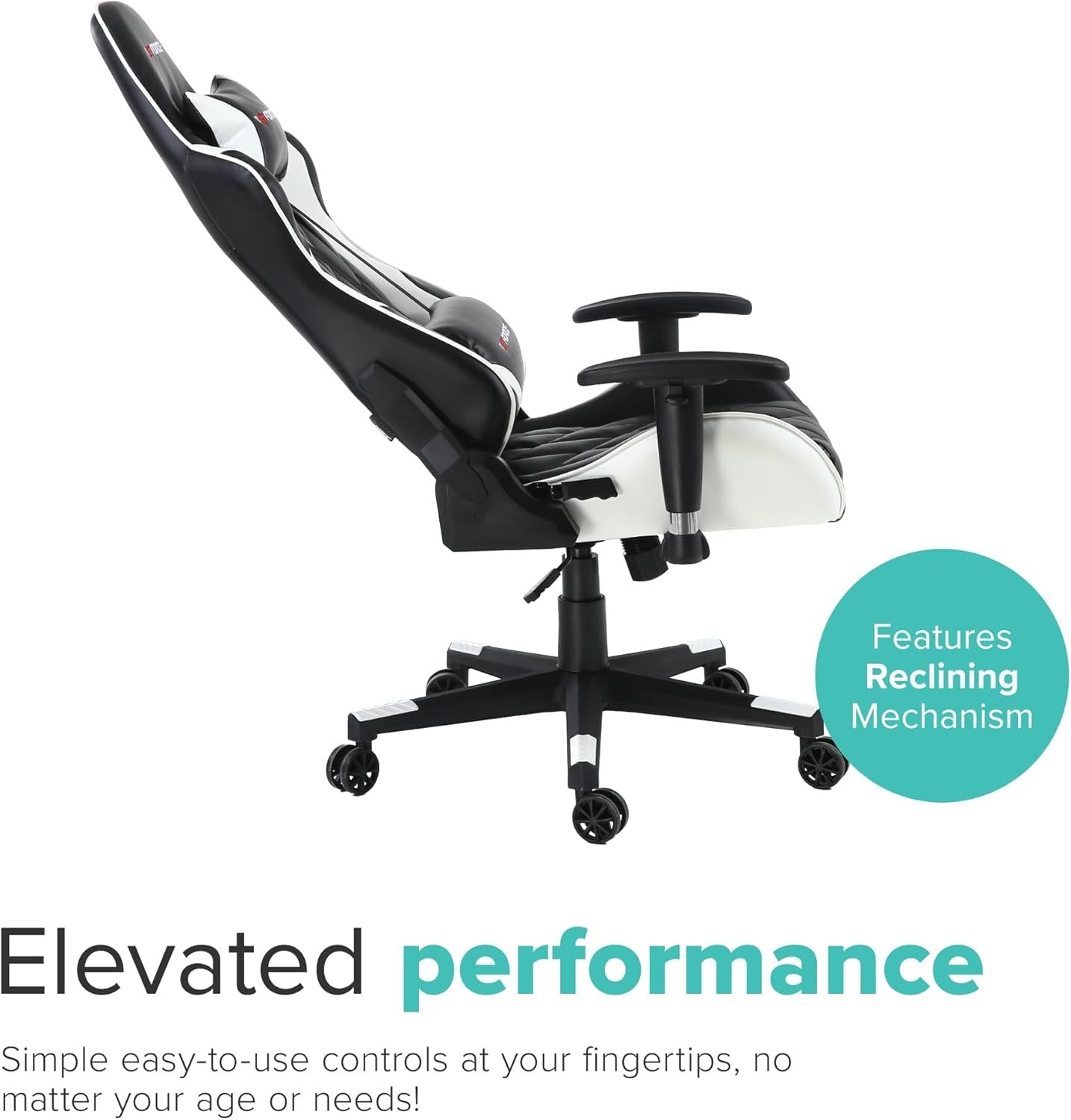 Recliner Office Gaming Chair Faux Leather Swivel High Back White