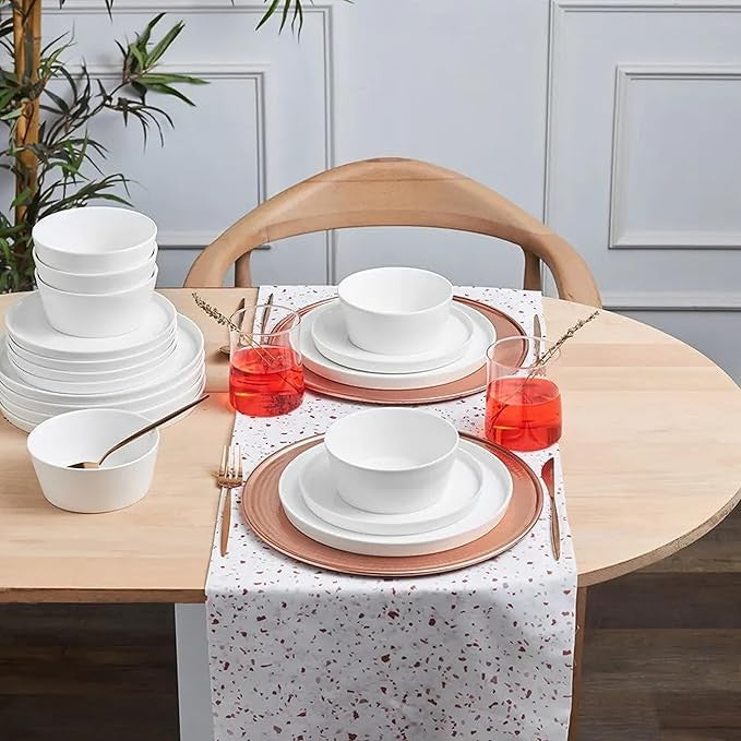 18 Piece Bone China Dinner Set for 6 Grey Plates Bowls Modern Crockery
