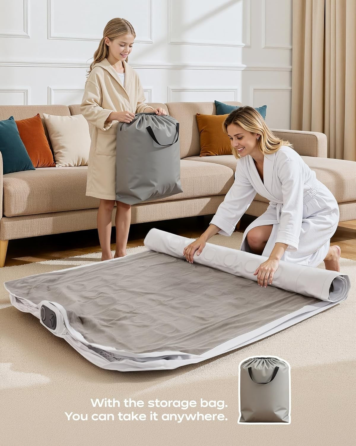 Double Air Mattress 18" Inflatable Bed with Built-In Pump, Soft Flocked Surface
