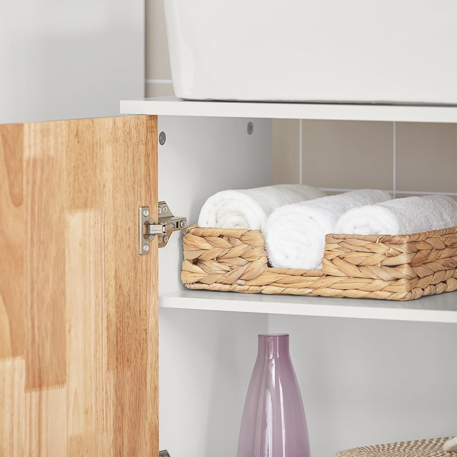 White Under Sink Bathroom Cabinet with Shelves & Cupboard Storage Unit
