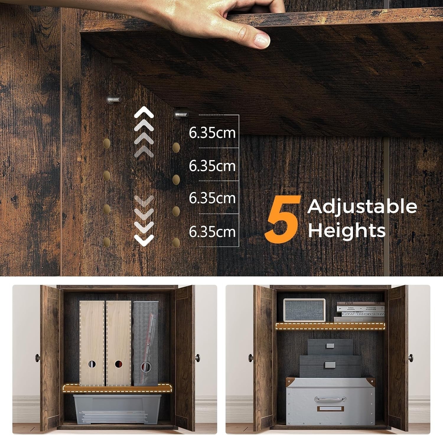 5 Tier Bookcase with Doors Drawers Display Storage Shelf Tall Cabinet Brown