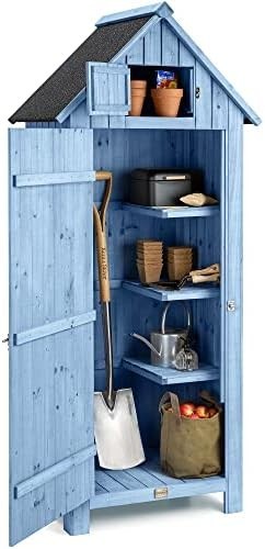 Slim Wooden Garden Shed Outdoor Storage Unit Lockable with Shelves & Roof Hatch