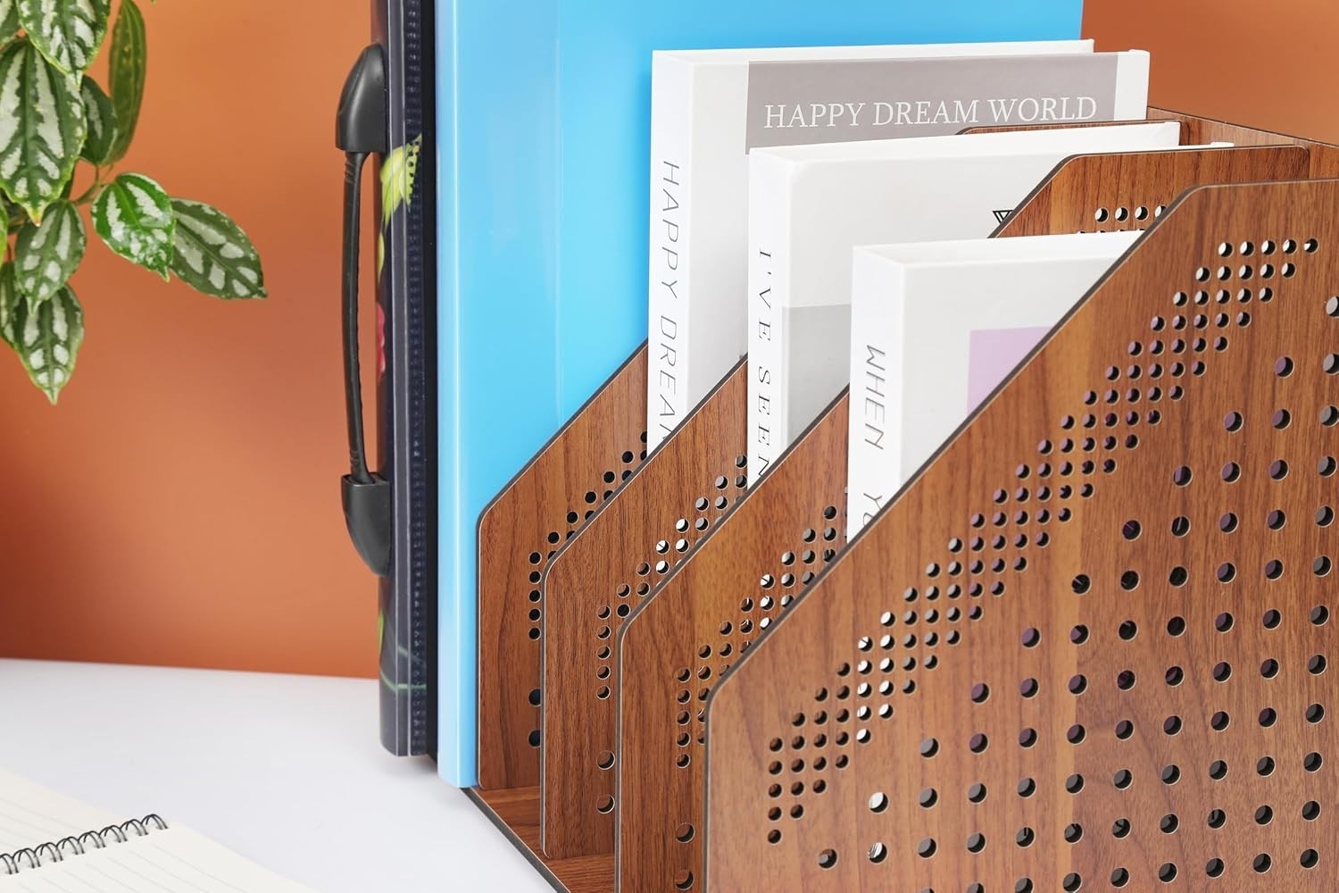 Wooden Desk File Rack & Book Organizer - Walnut Desktop Storage Holder