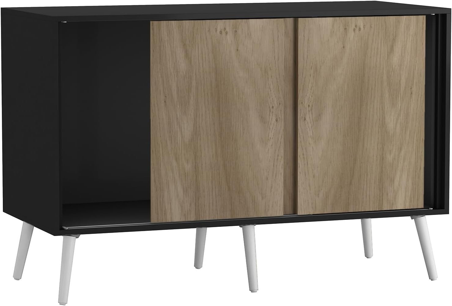 Oak Effect Sideboard Cabinet 3 Door Storage Unit with Sliding Doors Modern