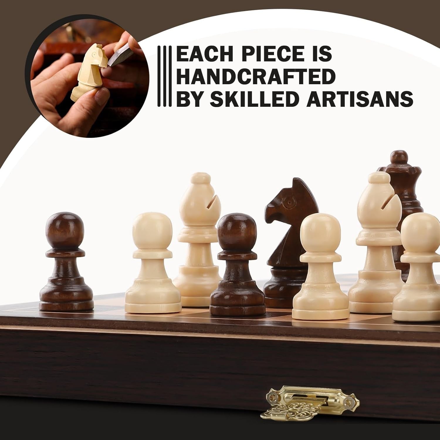 Wooden Magnetic Chess Set 30cm Folding Board w/ Storage & Extra Queens Ebony