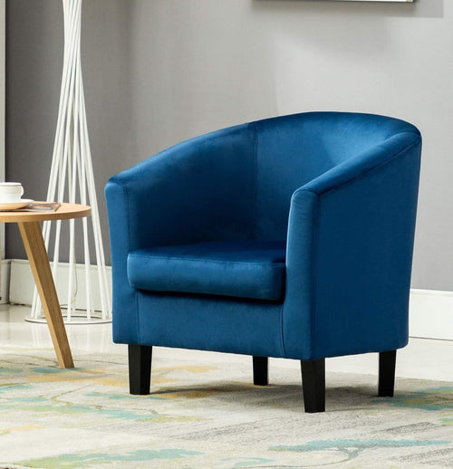 Velvet Tub Chair Armchair Blue Accent Seat for Living Room Dining Cafe