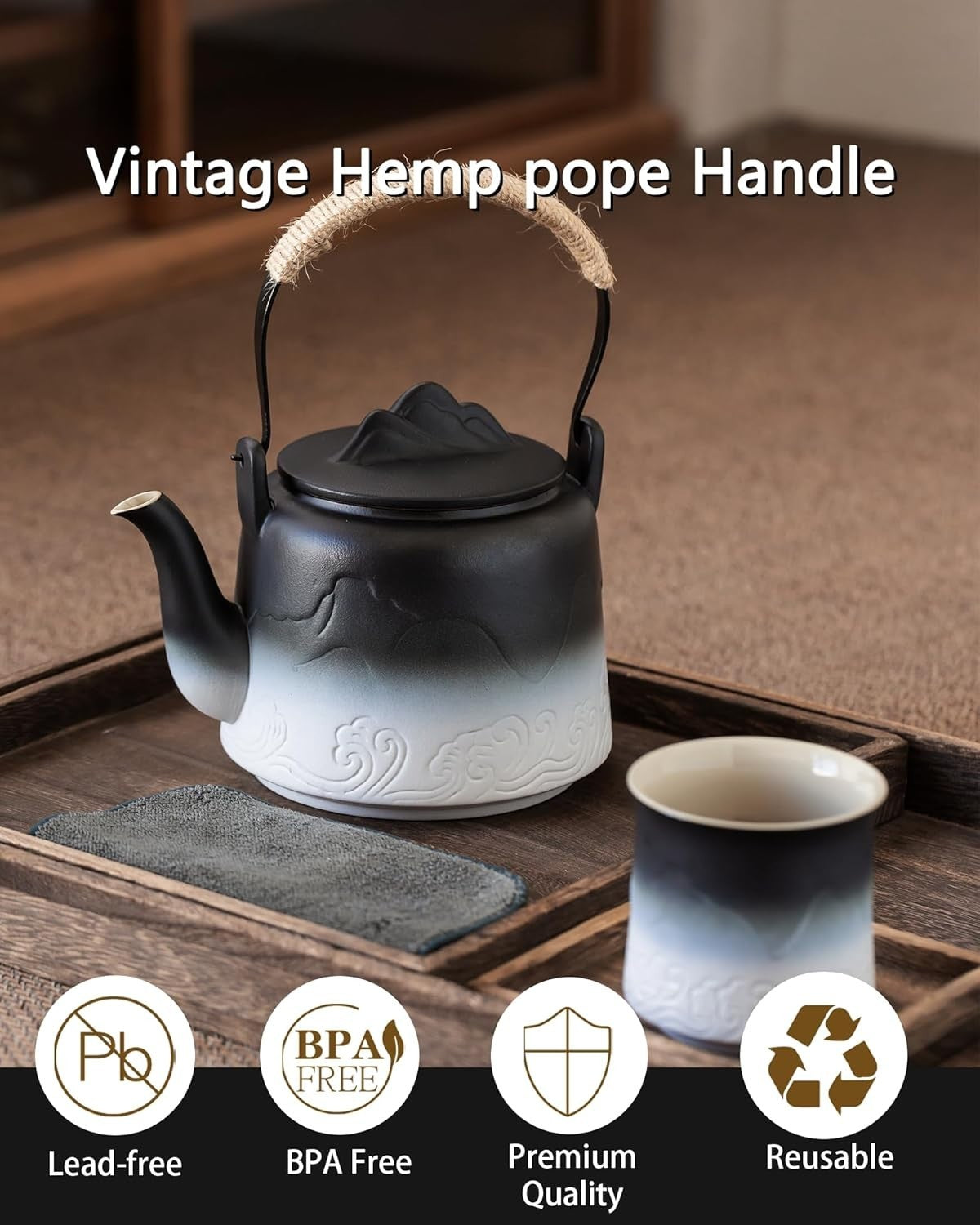 Japanese Ceramic Teapot 1000ml Loose Leaf Tea Pot Infuser Vintage