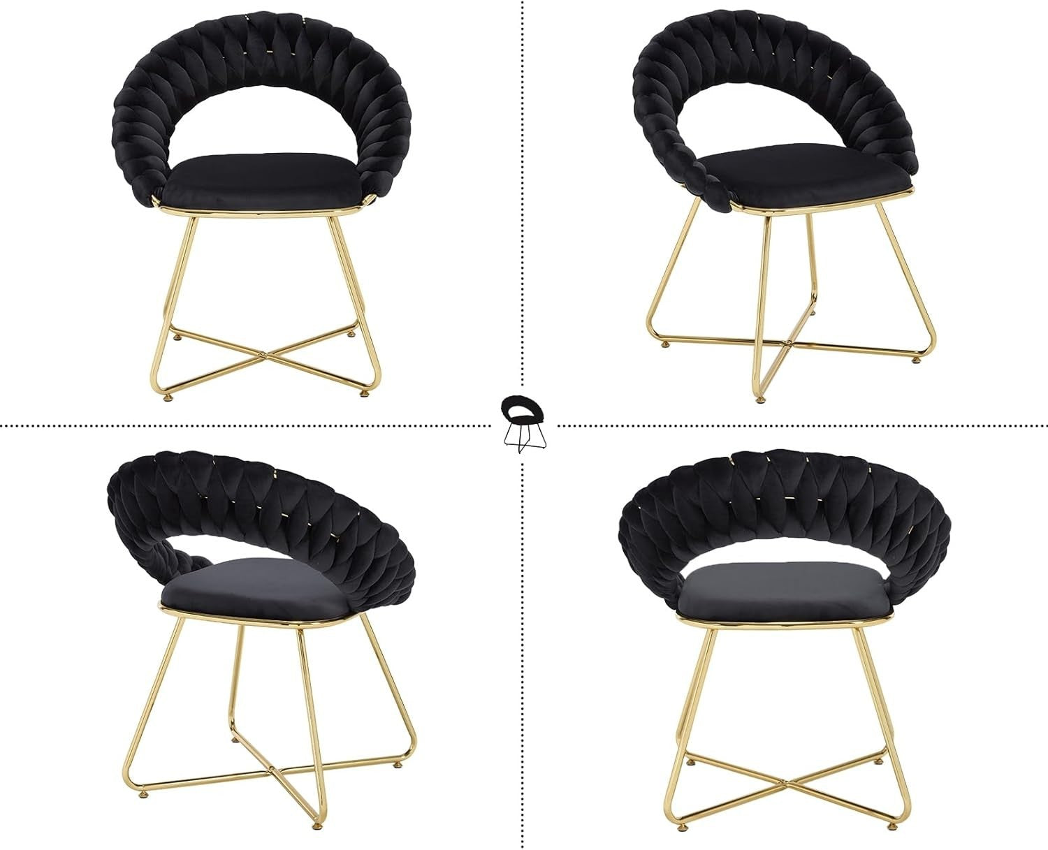 Black Velvet Tub Chairs Set of 2 – Modern Accent Chairs with Gold Metal Legs